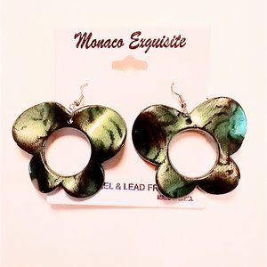 Monaco Exquisite Acrylic Green and Black Butterfly Snake Dangle Print Earrings